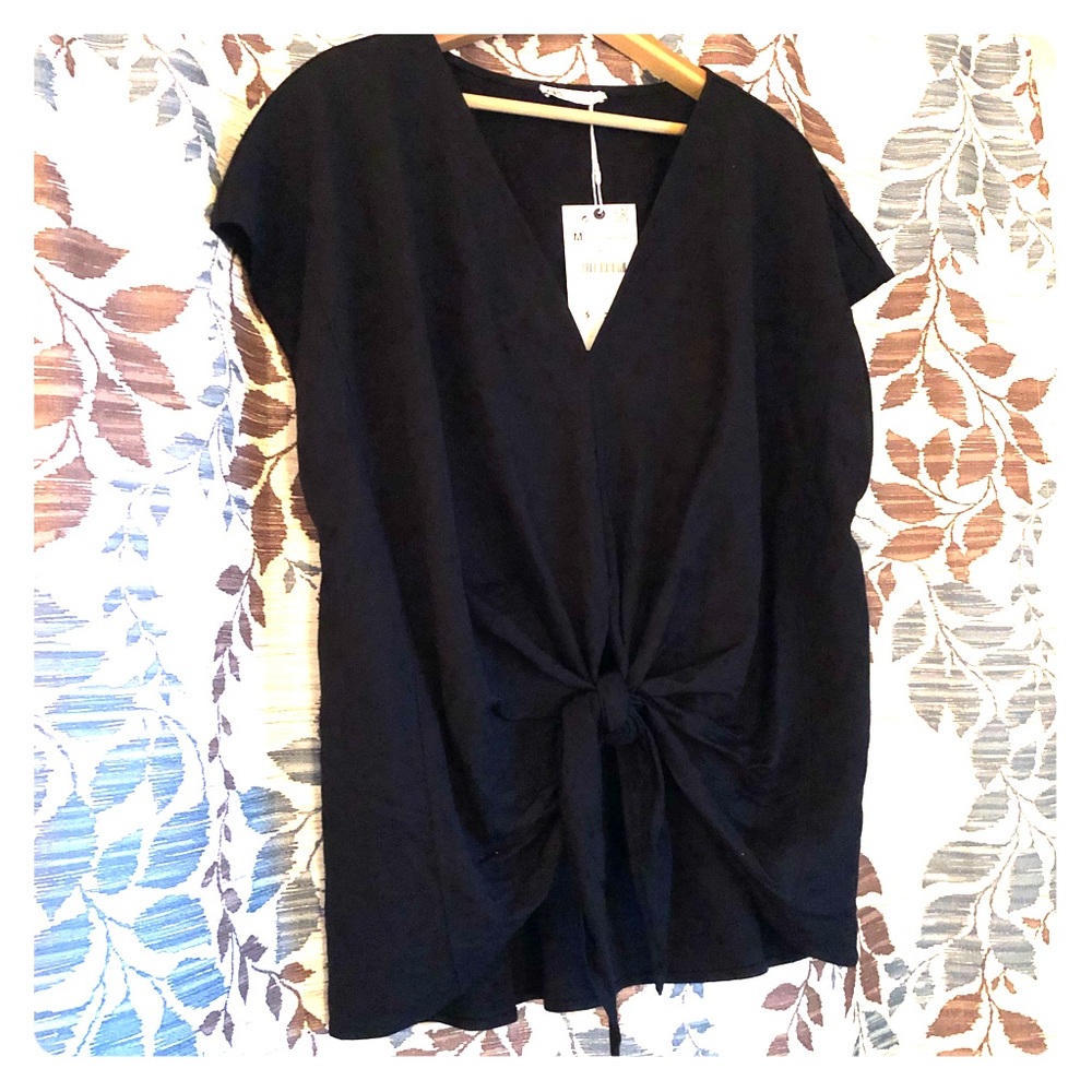 NWT Zara Tied Blouse in Black